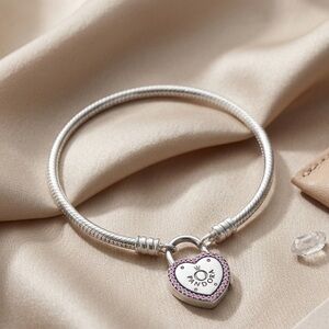 Pandora Silver Bracelet with Pink Crystal Heart Charm